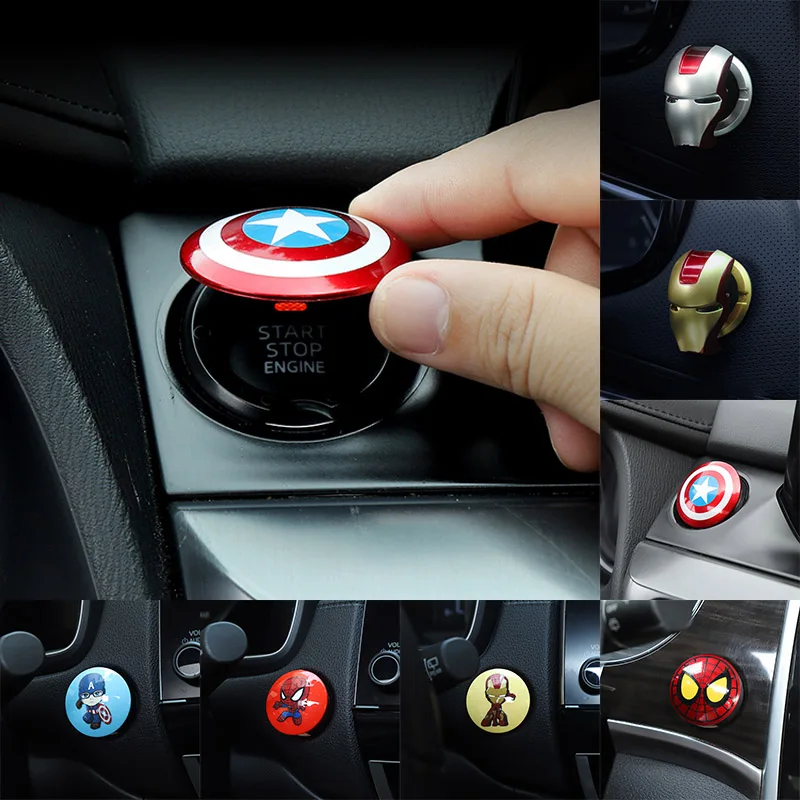 Marvel Captain America Iron Man Car Engine Ignition Start Switch Button Protective Cover Sticker Marvel Car Trim Accessories Toy