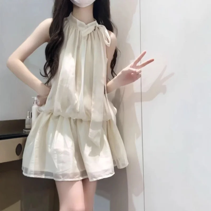 

Милое новое платье без рукавов с лямкой на бретельках во французском стиле, новинка 2023 года, летнее маленькое миниатюрное короткое платье с галстуком-бабочкой