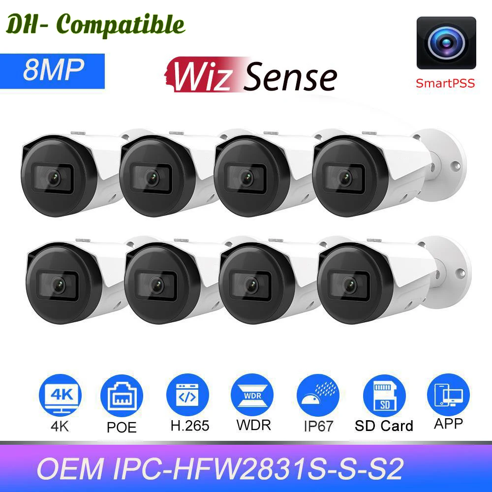  OEM Dahua 8mp Bullet IP Camera Wizsense Starlight SD Card IVS Security Surveillance IP Camera P2P View replace IPC-HFW2841SP-S