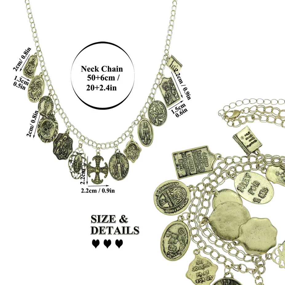 Vintage Saint Medals Church Bible St. Benedict Catholic Cross Religious Prayer Pendant Charms Necklace Fashion Woman Jewelry