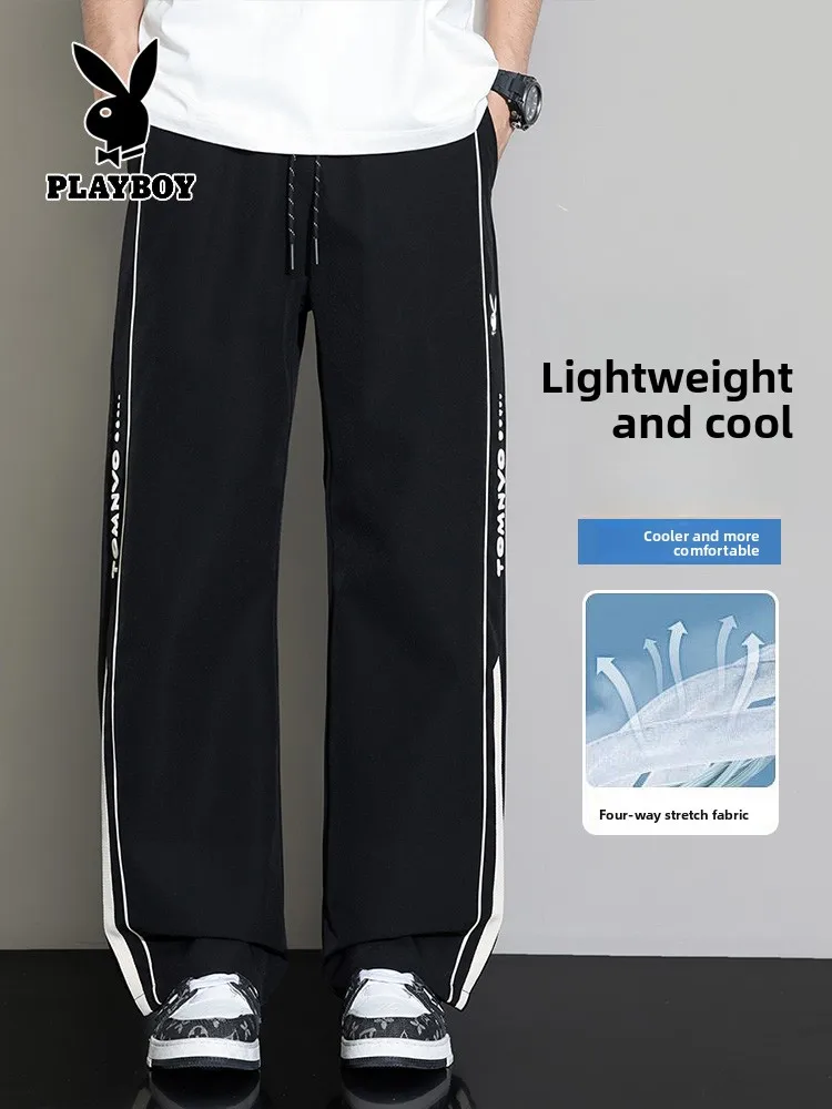 

Ice Silk Men's Summer Sport Pants Loose Casual Straight Leg Trousers American Sle Long Pants Leisure Faion
