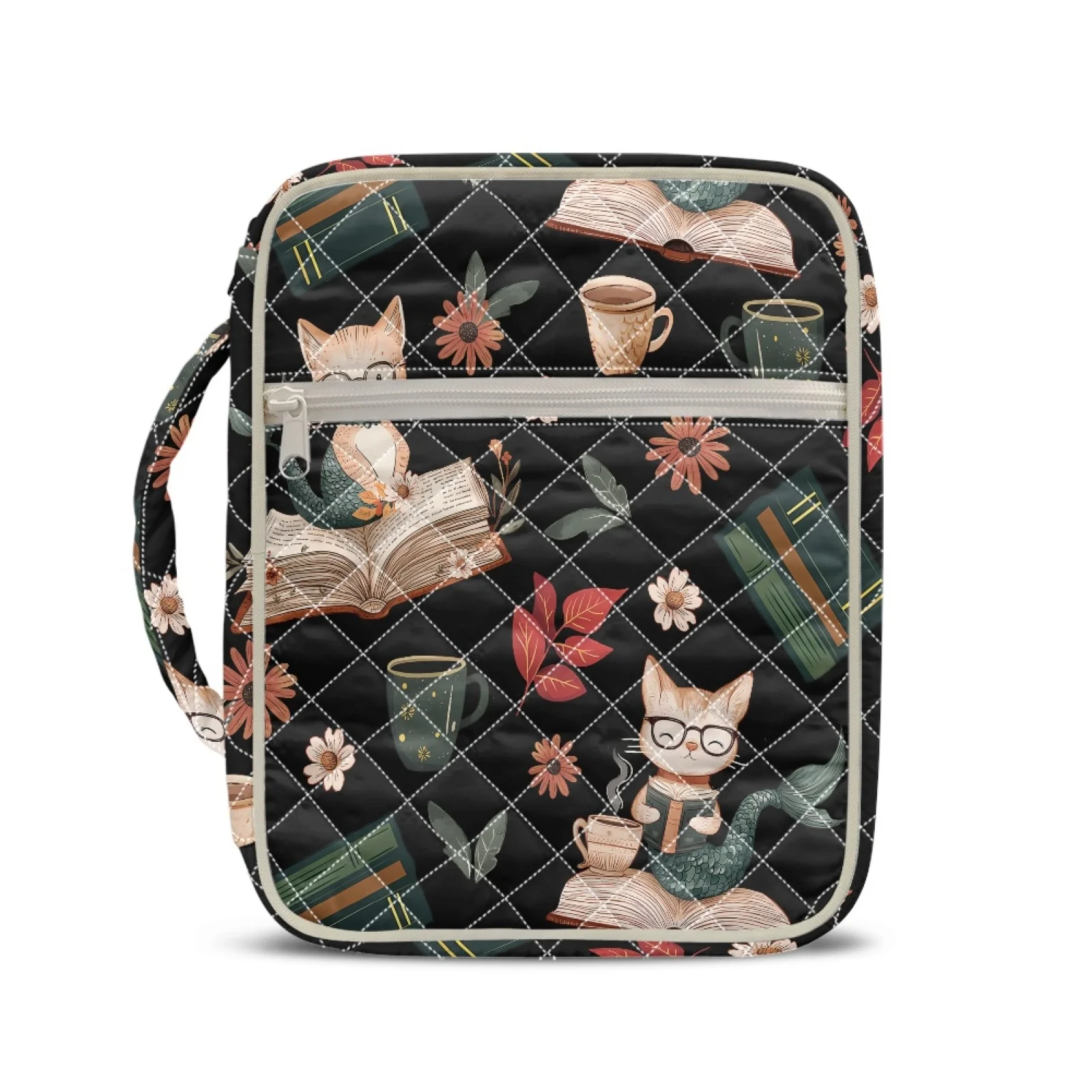 Coloranimal Cat with Glasses 2026 Collection Bible Cover Case Stretch Lightweight Bible Carrier Tote Bag for Daily Life
