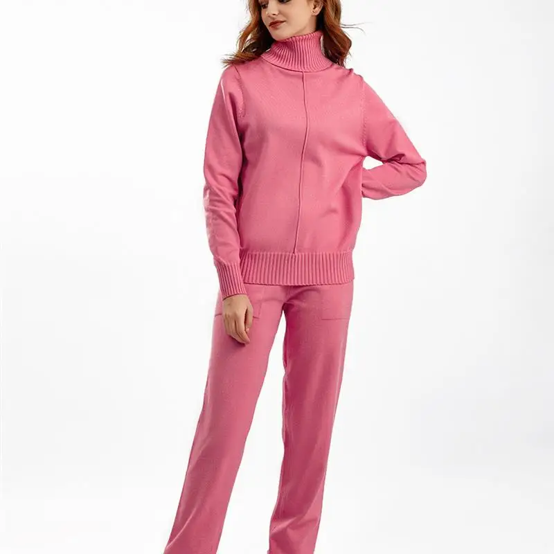 Setelan Rajut Modis Dua Potong Warna Polos Kasual untuk Musim Gugur dan Musim Dingin, Pakaian Wanita yang Nyaman