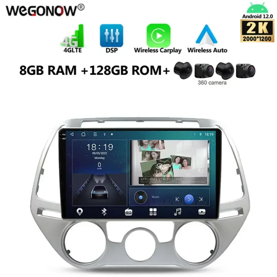 2000*1200 Carplay Auto Android 13,0 8G + 128G IPS 360 cámara reproductor de DVD para coche GPS WIFI Bluetooth RDS Radio para Hyundai I20 2010-2014