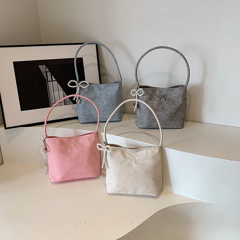 Bolsa de ombro feminina para costura de nylon, compartimento interior, bolsa com zíper monocromática de alta qualidade, moda, 2024