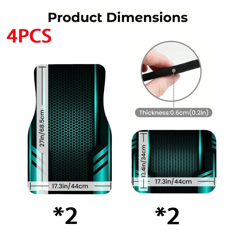5pcs Futuristic Teal & Black Hexagonal Grid Car Floor Mats | Polyester Material, Sleek High-Tech Aesthetic, Suitable For Univers