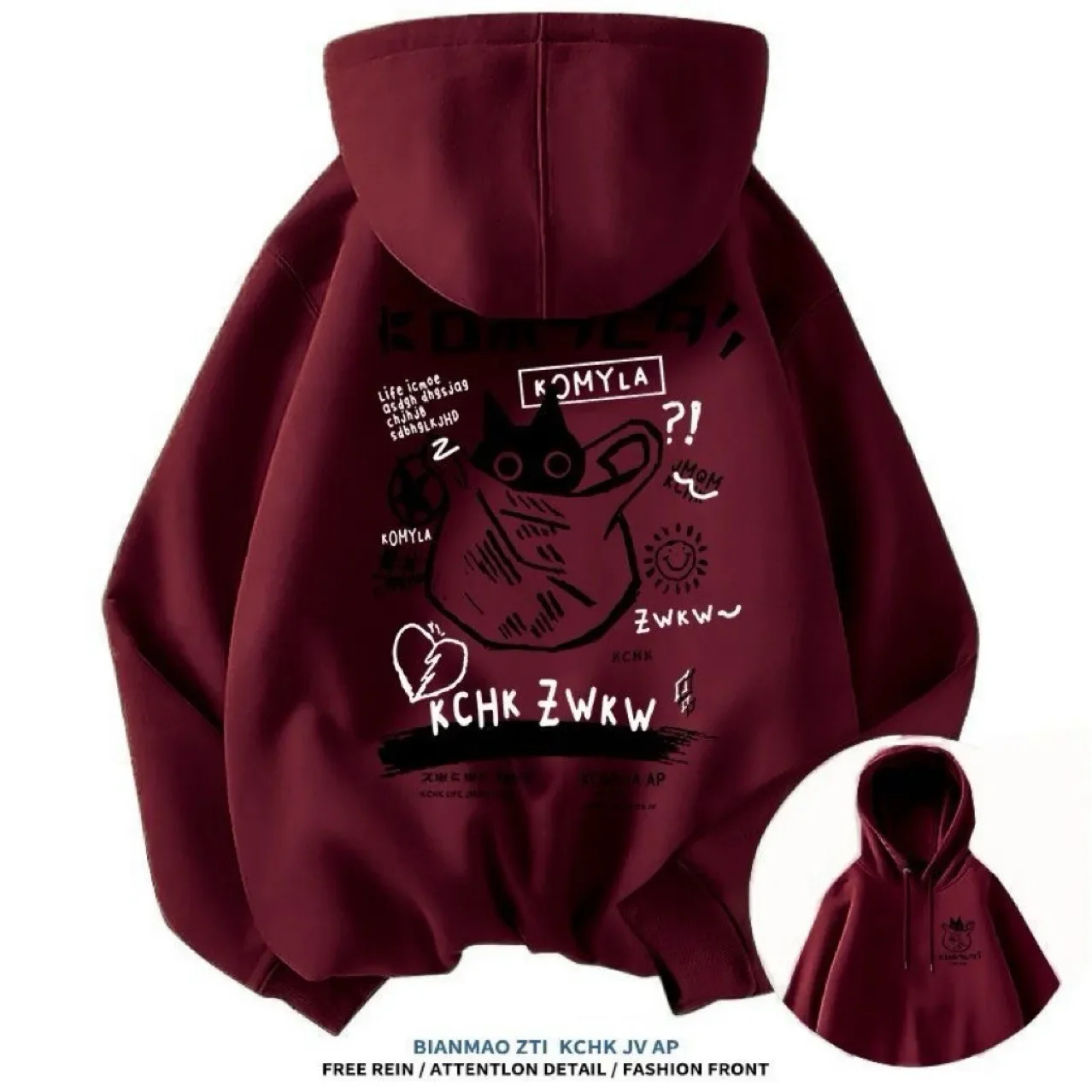 Japanischer Stil, schwarzer Katzen-Hoodie für Herren und Damen, Outdoor, Streetwear, lässig, modisch, sportlich, Cartoon, Langarm, Herbst-Winter-Sweatshirt, Oberteil – Detail 10