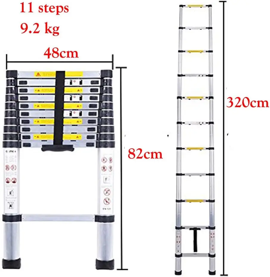 3,2M Aluminium-Teleskopleiter, Ausziehbare Leiter, Klappleiter Stehleiter Rutschfest, Ausziehleiter Mehrzweckleiter