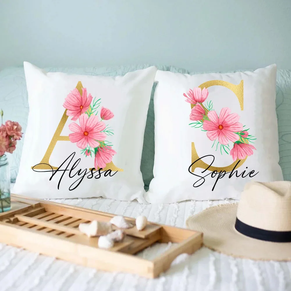 Personalised Pillow Case Custom Initial Name Cushion Cover Decortion Pillowcase Housewarming Birthday Wedding Bridesmaid Gifts