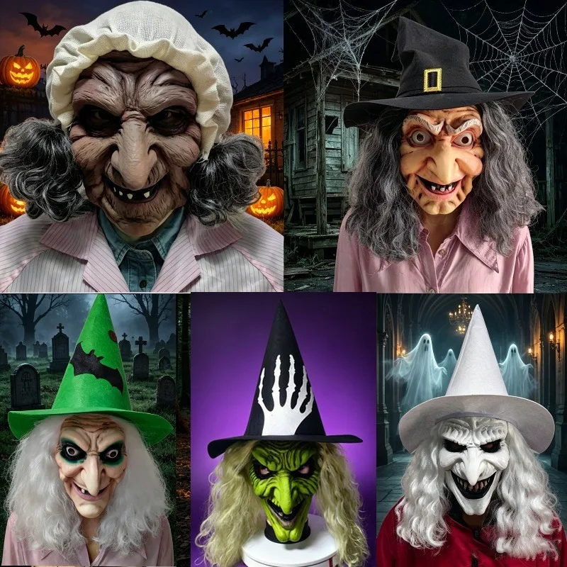 Halloween spire witch hat long nose old witch mask cosplay headgear suitable for Carnival masquerade cosplay haunted house