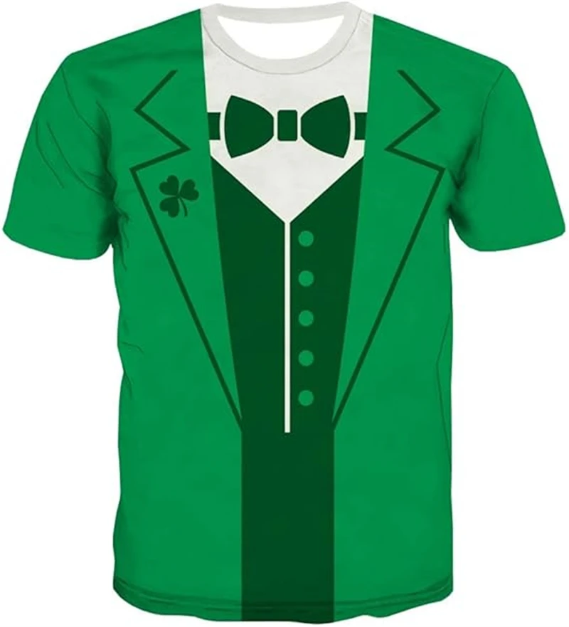 Ireland St. Patrick's Day T Shirt Men 3D Print Crew Neck Short-sleeved Tee Shirts Fake Tuxedo Costume T-shirt Streetwear Men Top