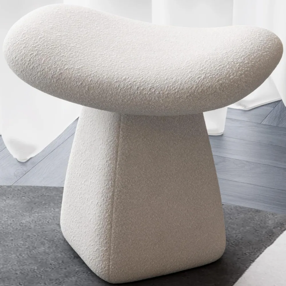

Modern Vanity Stool with Saddle Cushion, Soft Padded Foot Stool for Makeup, Bedroom, Living Room, Under Desk, White Multifunctio