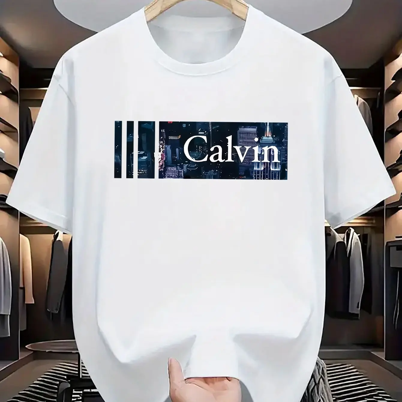 

Men's Summer 100_ Cotton Casual Fashion Loose Size Large Letter Pattern Printed Round Neck Short Sleeve T-shirt Top