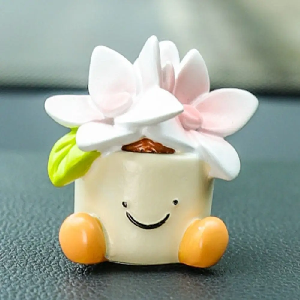 Flower Pot Car Ornaments Cartoon Gardenia Flower Car Dashboard Figure Bell Orchid Ornaments Flower Pot Car Decoration Desktop
