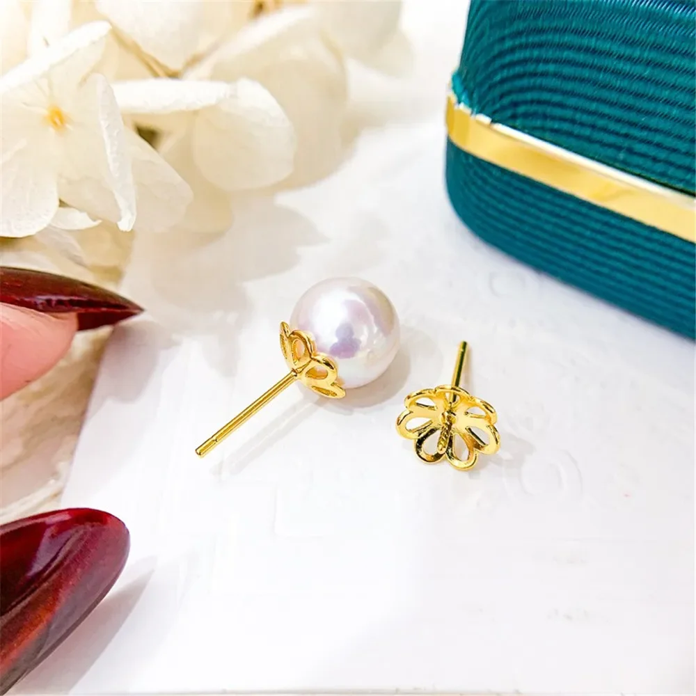 Gold-Plated Pearl Beads Stud Earrings Setting Base Diy Jewelry Making Findings&Components No Pearl E083