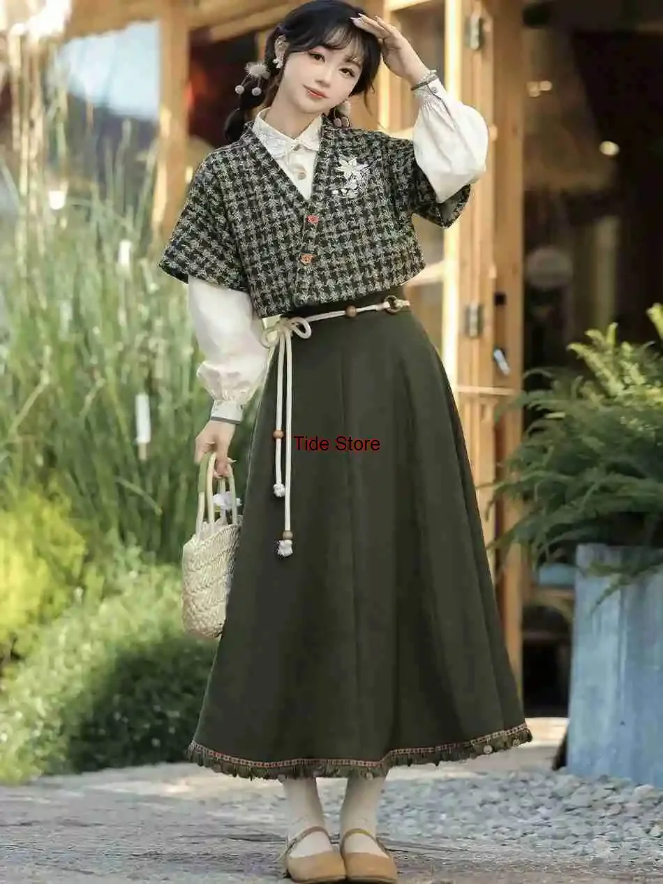 

Xiangling Hanfu Women's Improved Daily Han Elements Chinese Style New Chinese Skirt Set Autumn Winter Ancient Style Costumes