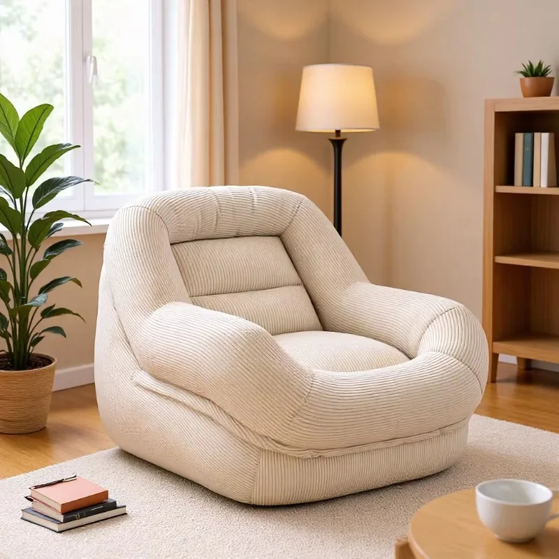 Single Sofa Bean Bag Chair Lazy Sofa for Sleeping 110 Degree Backrest Design Soft Corduroy Material Sofas Segmented Support