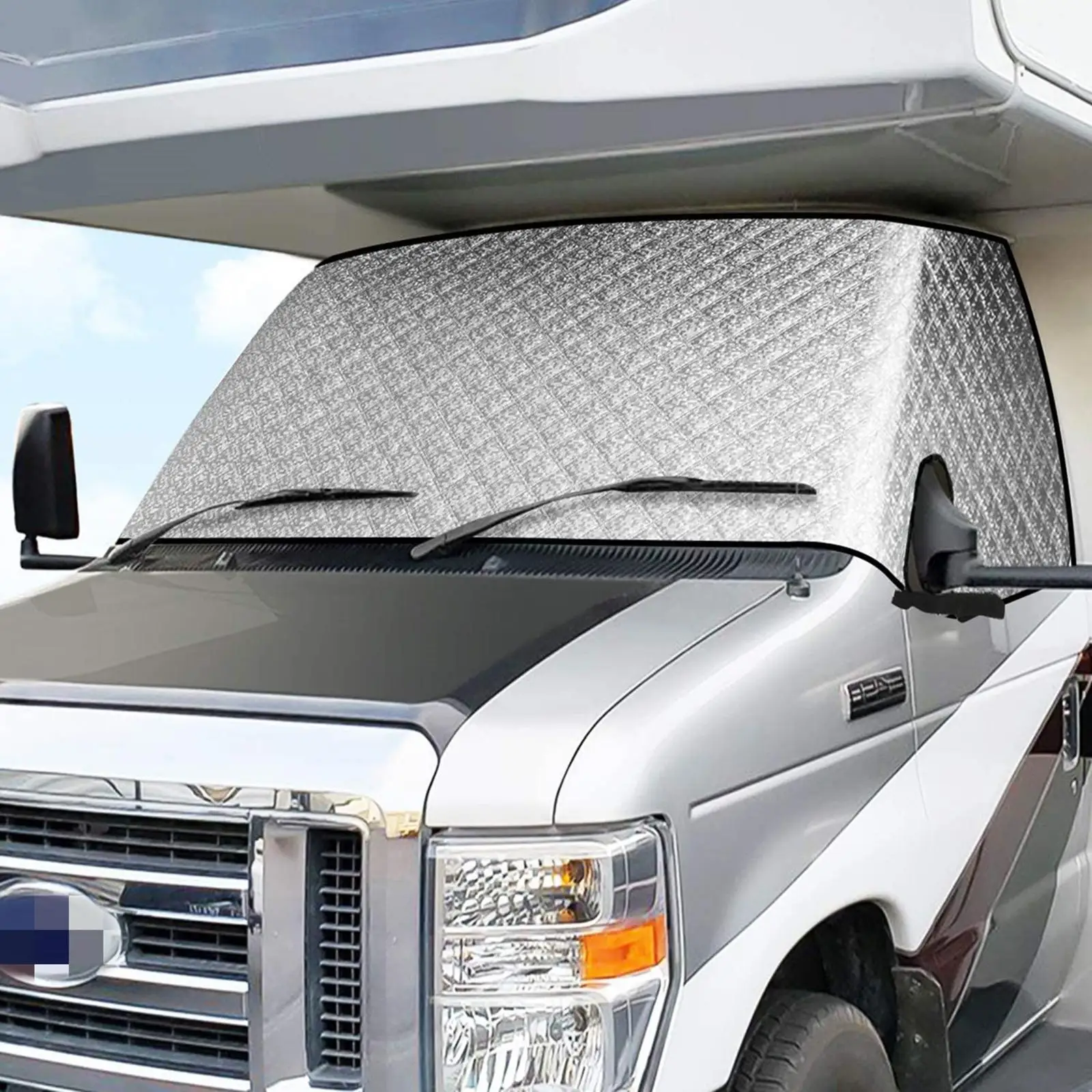 Windshield Sunshade Cover Fittings with Mirror Cutouts Heat Insulation Durable UV Protect Visor for RV Snow Motorhome