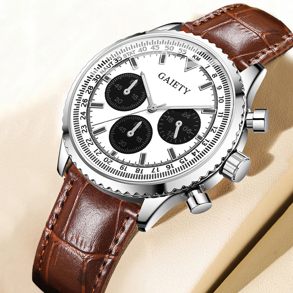 

1 шт., модные классические мужские кварцевые часы с тремя глазами и цифровой шкалой, круглый циферблат, подходят для повседневной одежды