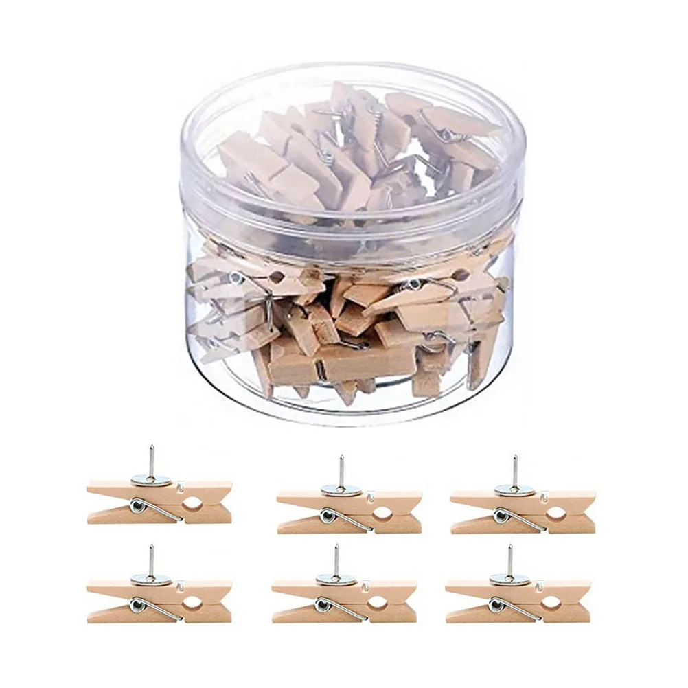 

50 pcs Wooden Thumbtack Clips Multipurpose Pushpin Photo Fixing Clamps Reusable Long Lasting Home Office Decor Lightweight Easy