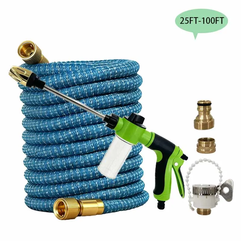

Расширяемый волшебный шланг 25–100 футов, водяной пистолет для мойки и очистки автомобилей высокого давления, водопроводная труба для домашнего сада, садовые принадлежности