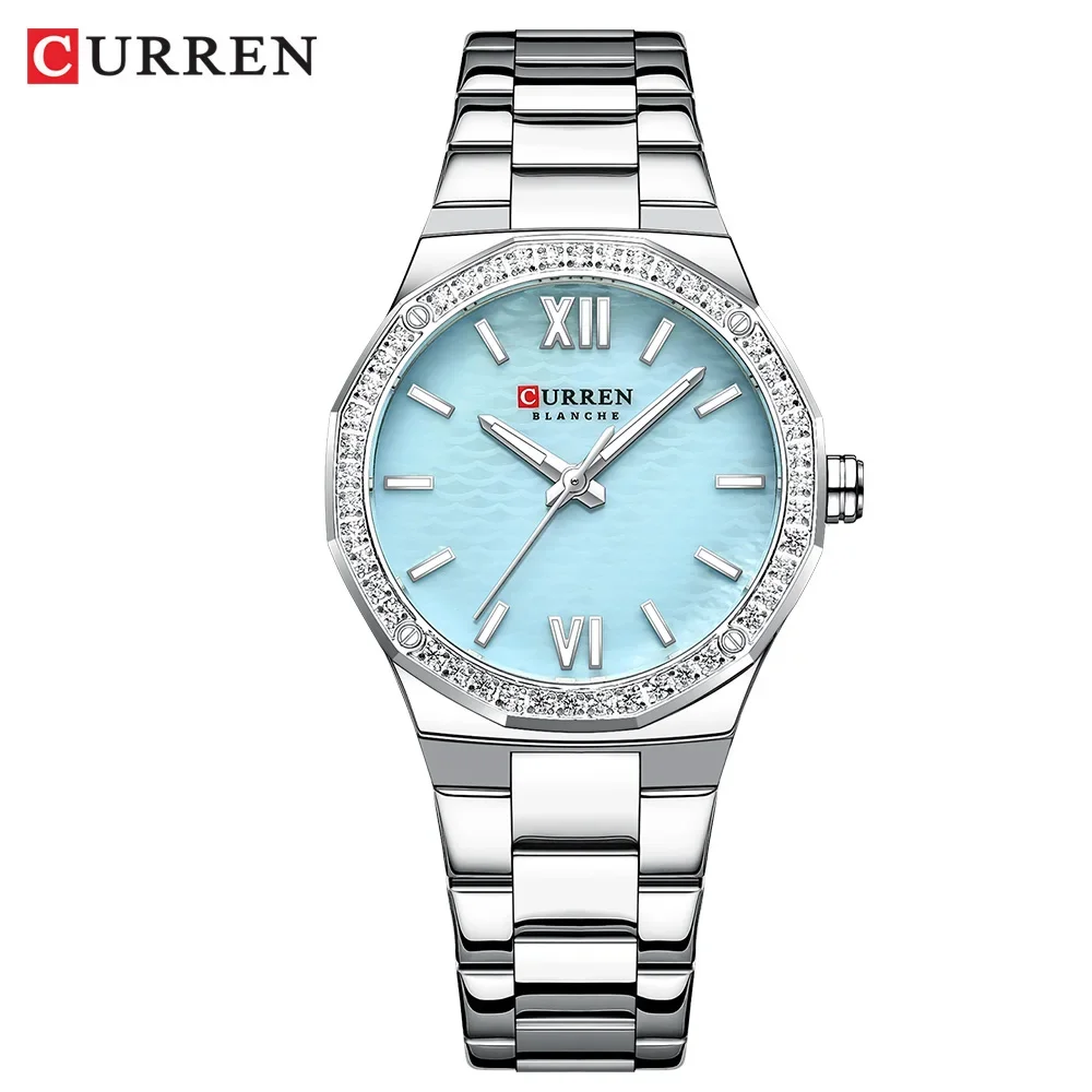 Damenuhr CURREN 2025, romantisches Luxus-Zifferblatt mit Strasssteinen, Edelstahlband, schlanke Armbanduhr für Damen, wasserdicht 5