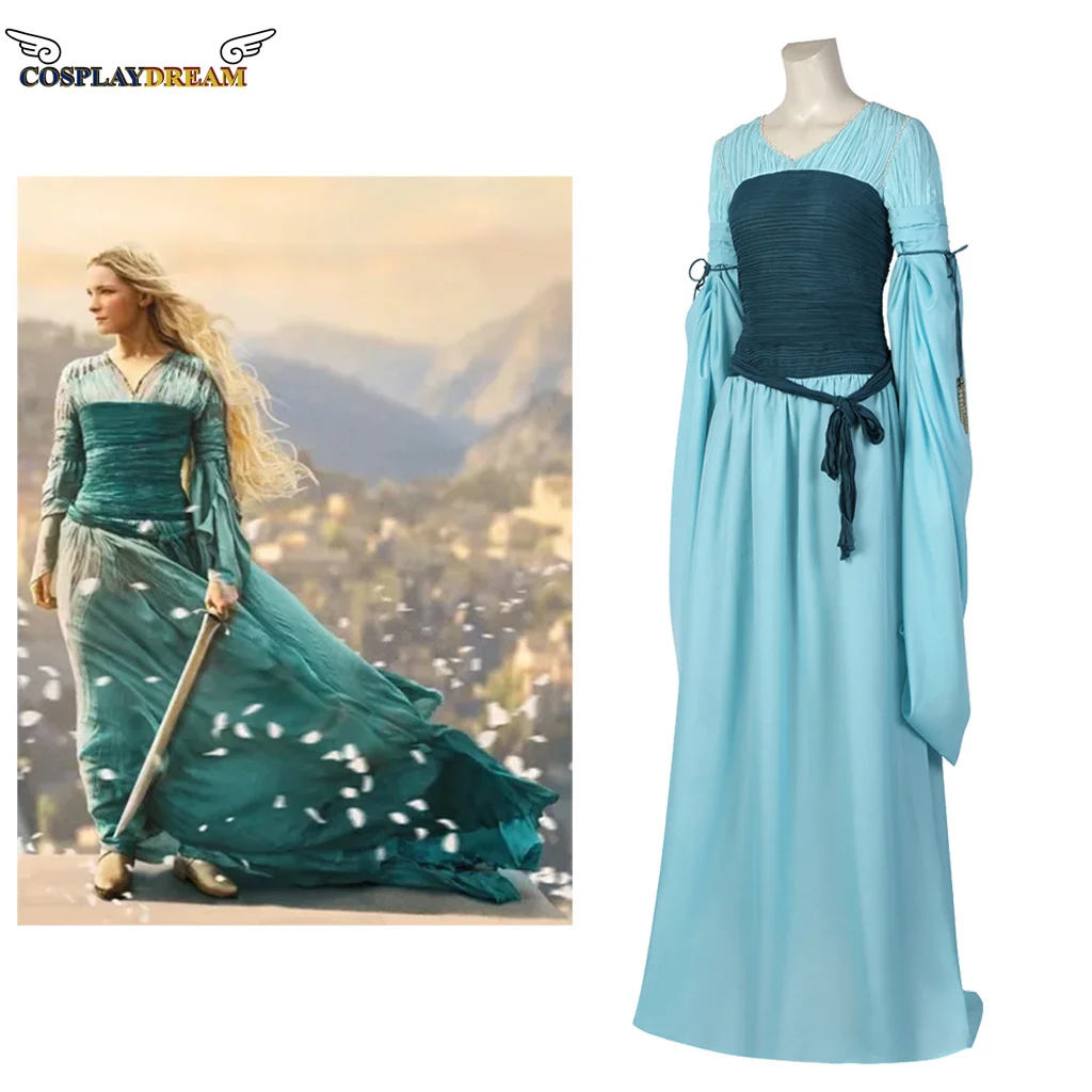 

Galadriel Costume Arwen Elves Elf Blue Dress Victorian Princess Wedding Dress Flow Sleeve Dress Halloween Ball Gown