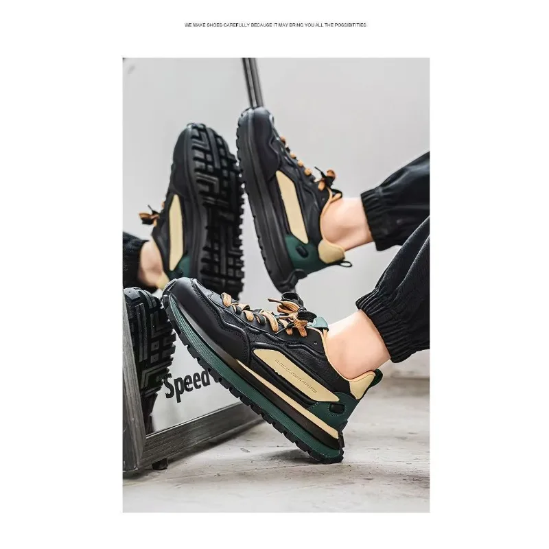 

Men 2026 New Spring Casual Sneakers Hong Kong Style High-value Dad Shoes Thick Sole Height-increasing Trendy Sport Footwear