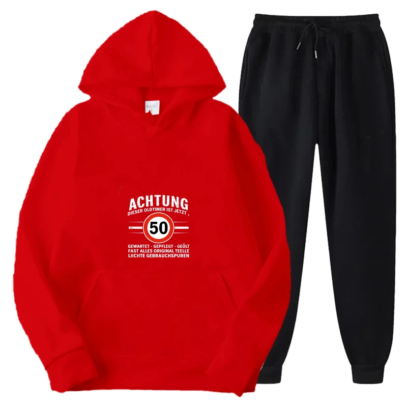 

Комплект толстовки с капюшоном красного цвета (50 лет с принтом, повседневная одежда для мужчин и женщин, подарок на день рождения, толстовка и наряд для бега