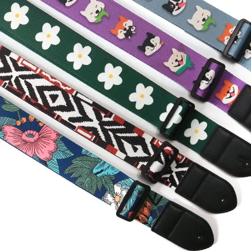 Ajustável Canvas Guitar Strap, impressão colorida personalizada, apto para Ukulele, elétrico, acústico, baixo, acessórios de guitarra, moda