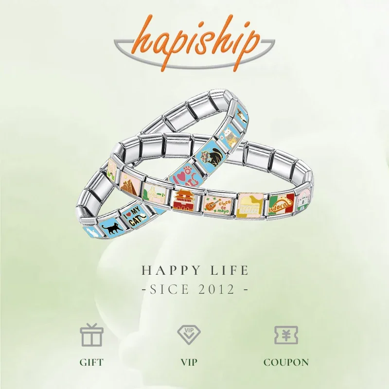 Hapiship 2024 ใหม่แฟชั่น 26 ตัวอักษรภาษาอังกฤษอิตาเลี่ยน Charm Links Fit 9 มม.สร้อยข้อมือสแตนเลสผู้หญิงเครื่องประดับ DJ110