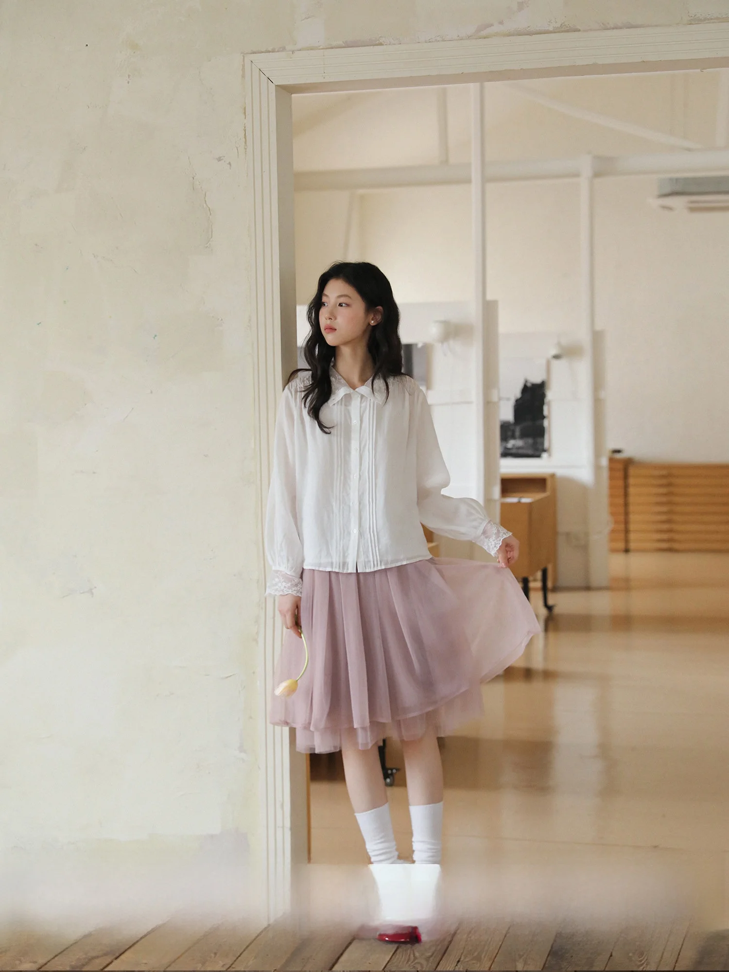 

Megan Garden Fairy Mist Layered A-Line Skirt Women's Spring Summer Small Size Lace Skirt Elegant Simple Style High Waist...