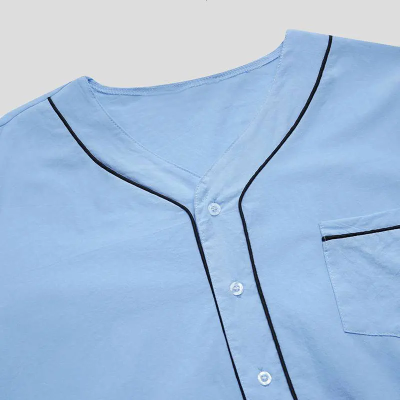 Neue männer Pyjamas Casual Langarm V-ausschnitt Pyjamas Mode Lose Fit Einfarbig Hohe Qualität Nachthemd Komfortable Homewear – Detail 5