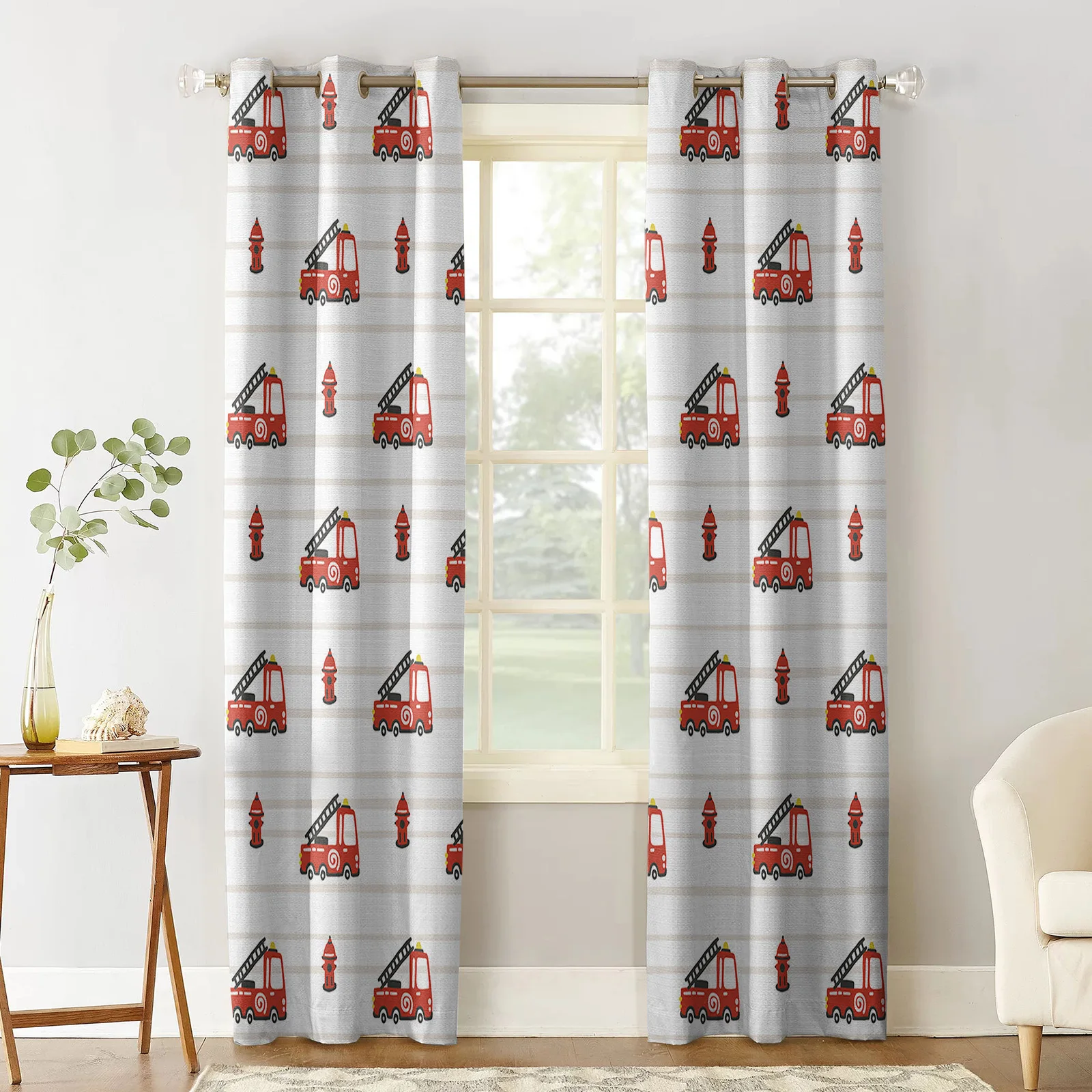 Fire Engine Toy Car Modern Hall Curtains for Living Room Girl Boy Bedroom Kitchen Long Window Curtain Cortinas