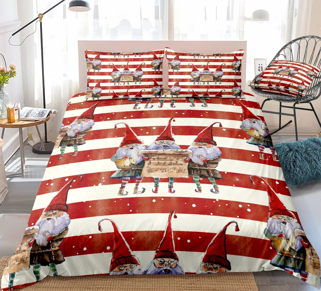 Christmas Red Stripe Duvet Cover Set Christmas Festival Quilt Covers Happy Santa Claus Bed Set for Woman Girls Teens