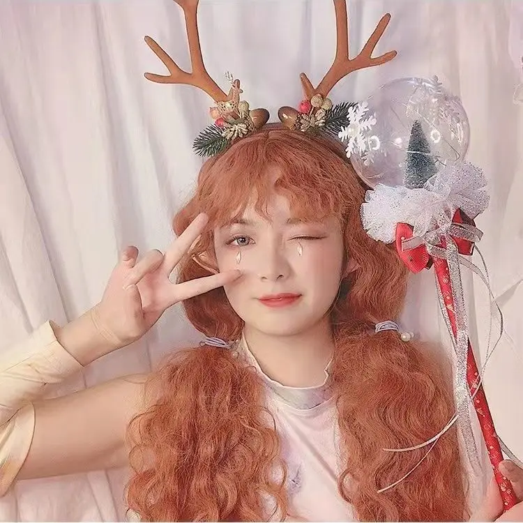 Cisas أغطية الرأس الزخرفية قزم قبعة الغزلان قرن الوعل هيرباند مهرجان لطيف نظام الغابات الرنة أغطية الرأس مجوهرات هدية صغيرة #4