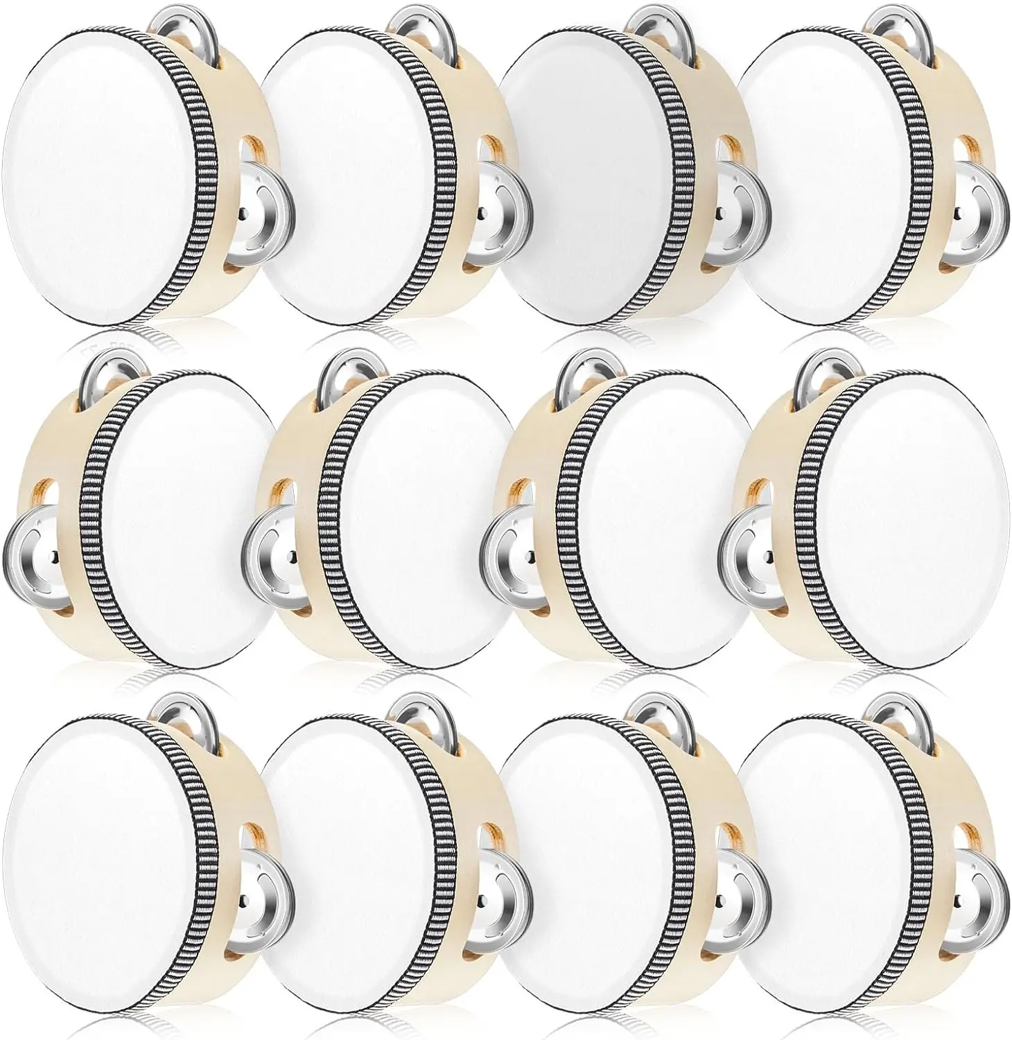 

12Pcs 4 Inch Wedding Tambourine Drum for Adults Hand Held Percussion Gift Metal Jingles Musical Educational Drum Church Party