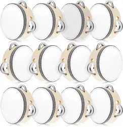 12Pcs 4 Inch Wedding Tambourine Drum for Adults Hand Held Percussion Gift Metal Jingles Musical Educational Drum Church Party