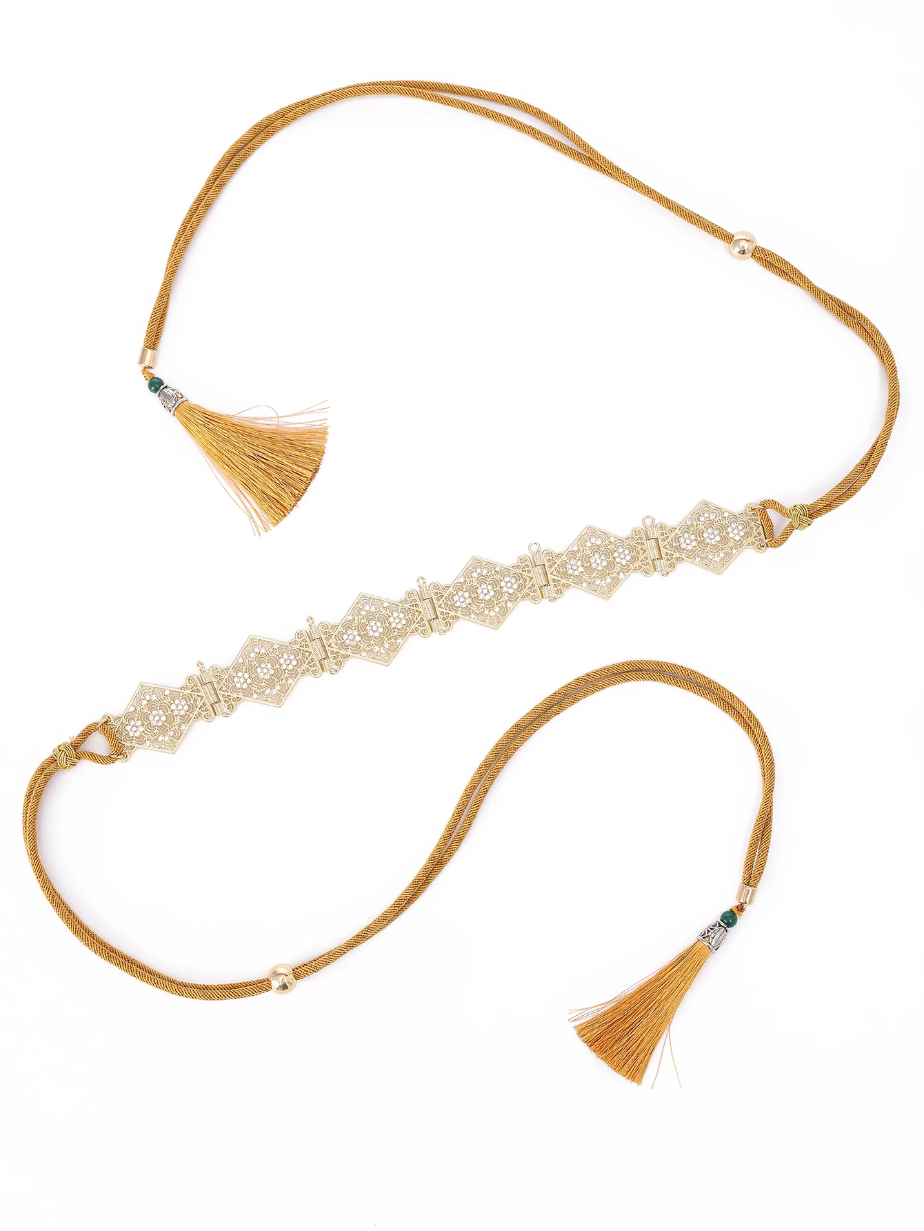 Moroccan Style New Rope Metal Waist Chain Golden Color Fringe Chinese Knot Design Women's Wedding Jewelry Belt