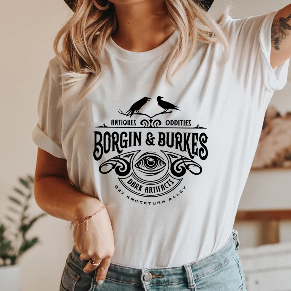 Unisex Vintage Gothic Tshirt Borgin & Burkes T-Shirt Aesthetic Wizard Shirts Book Reading Magic Shirt Bookish Short Sleeves Tops