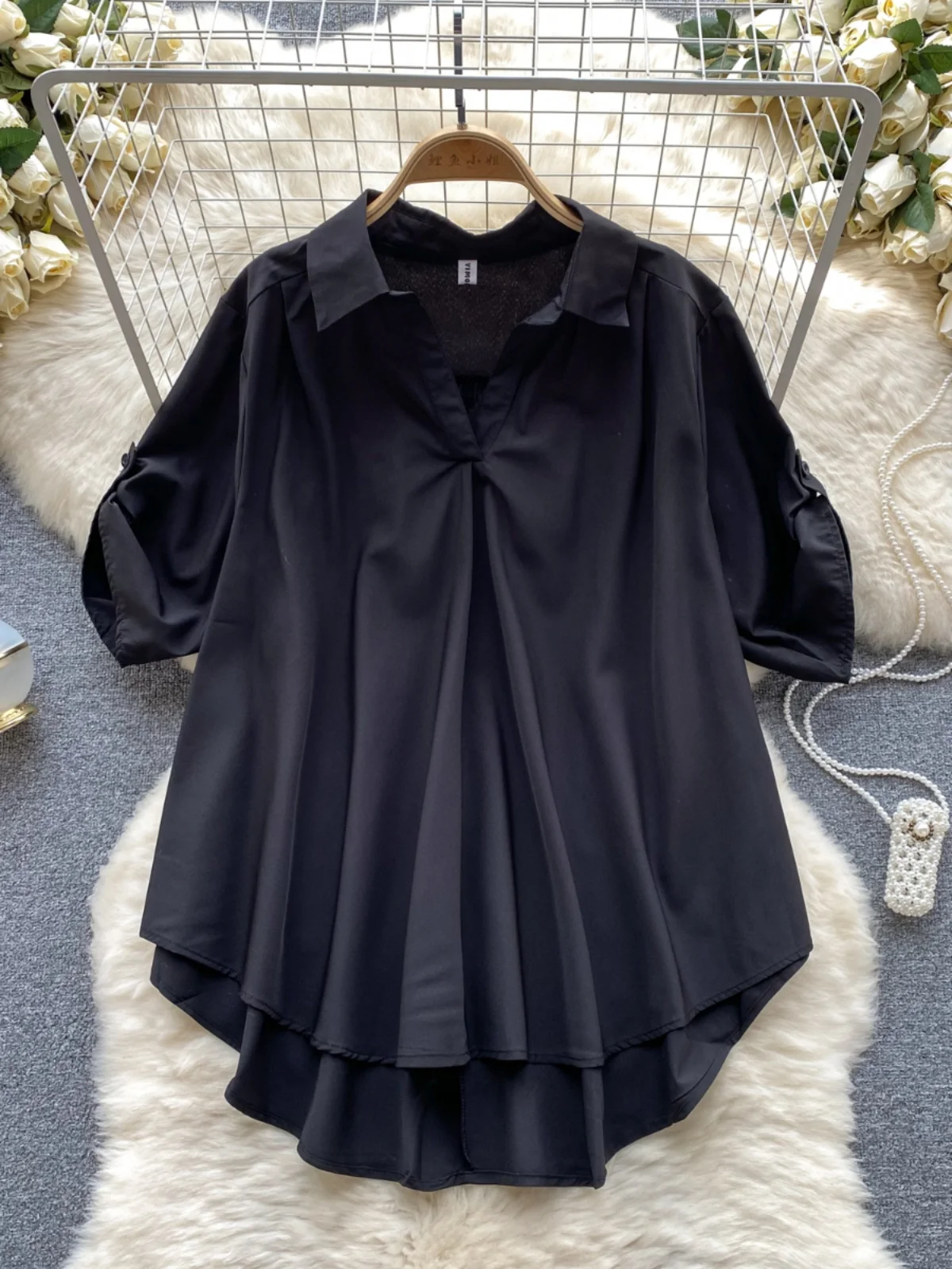 Ele Bubble Sve irt Colletto rovesciato vestibilità ampia da donna Design dimagrante Top autunnale Coreano Sle Casual Traspirante Poly...