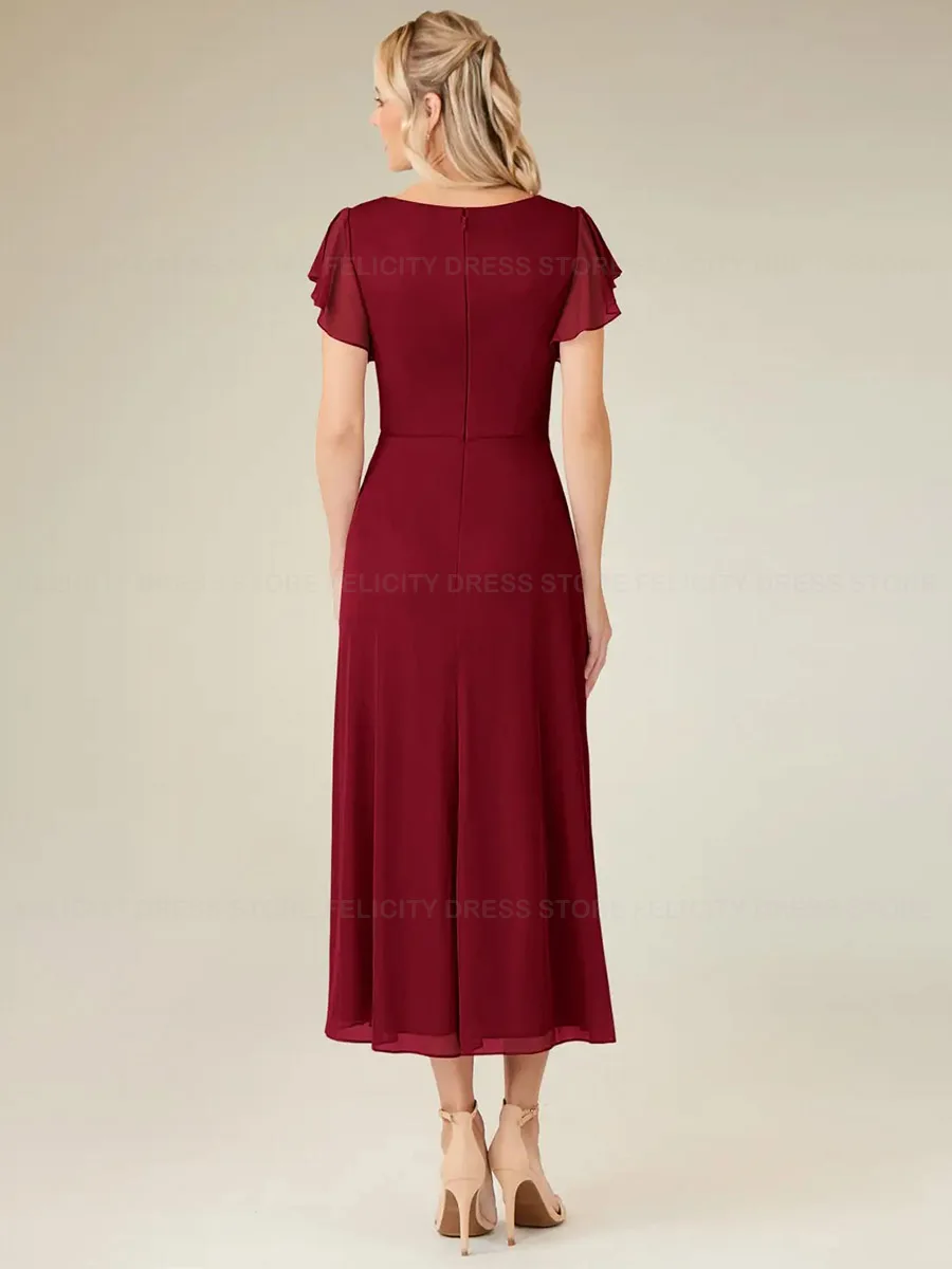 فساتين أم العروس البسيطة المخصصة 2025 على شكل حرف a على شكل حرف v مطوي فستان رسمي لحفلات الزفاف للضيوف رداء Invitée Mariage