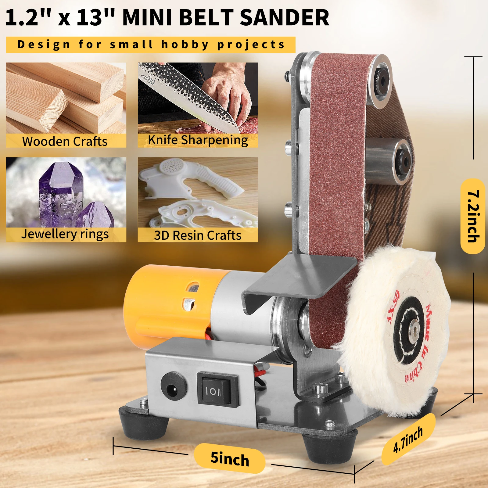 Mini Velocidade Reguladora Elétrica Belt Sander, Multifuncional Belt, Polimento Grinder para Afiar Faca, DIY Moagem Tool110-220V