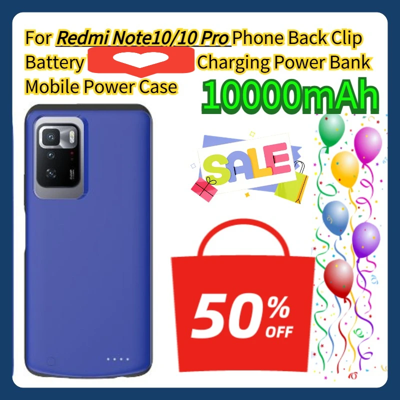 

For Redmi Note10/10 Pro Phone Back Clip Battery Fast Charging Power Bank Mobile Power Case 10000mAh