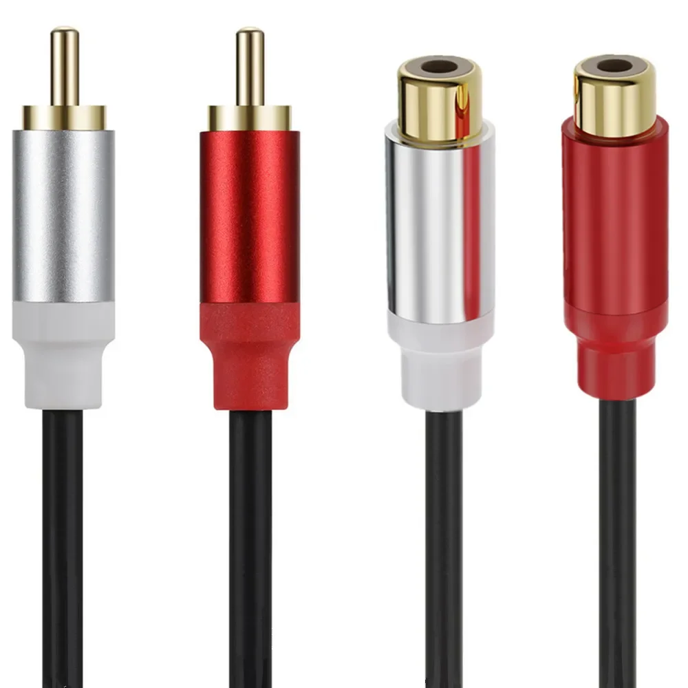 Metal shell Gold Plated Double RCA Male to 2 Two RCA Female Audio Video Cable Line twin RCA Male Video Audio Cord Wire Line