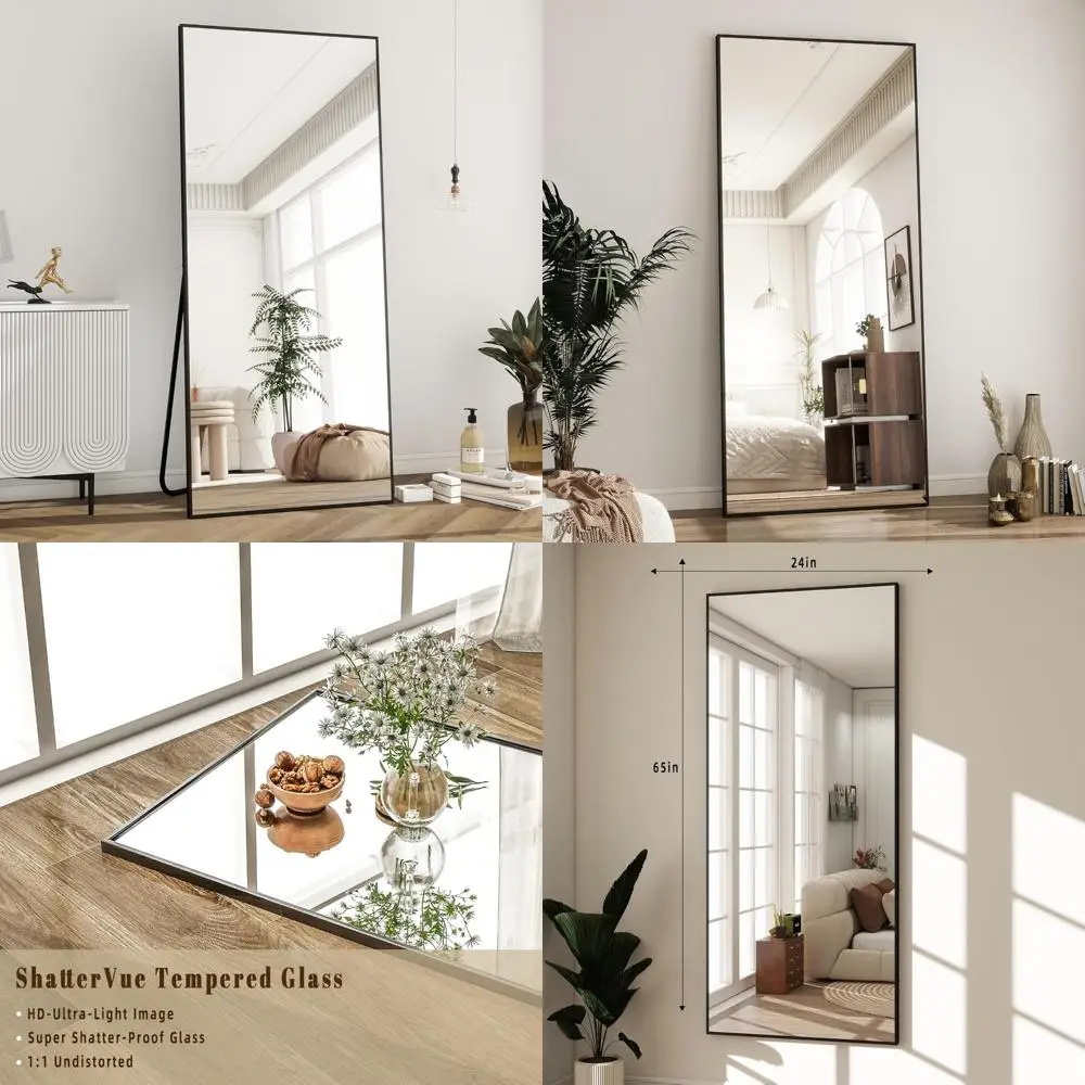 

Full-Length Aluminum Framed Floor Mirror, 65x24 Tempered Glass, Shatter-Resistant, Ideal for Full Body Reflections