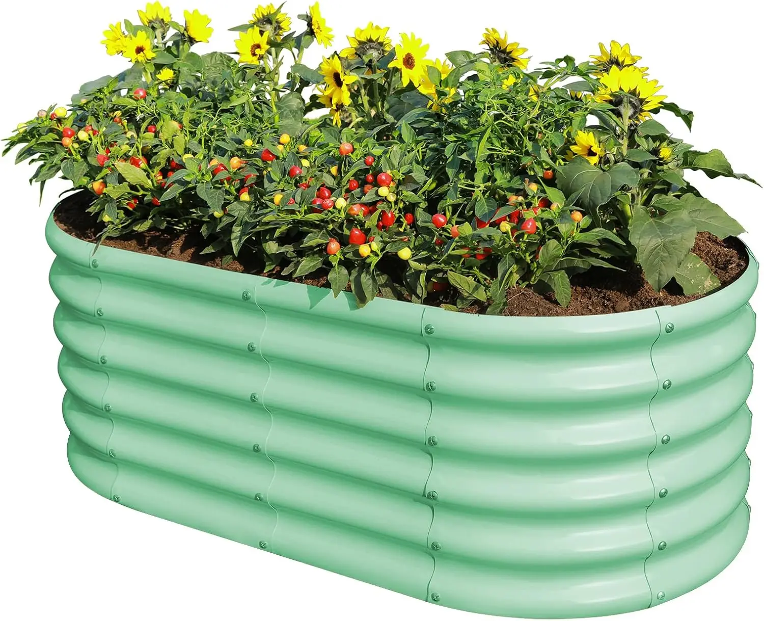 

18“ Tall 4×2ft Galvanized Raised Garden Bed Kit, Galvanized Planter Garden Boxes Outdoor, Oval Large Metal Raised Gard