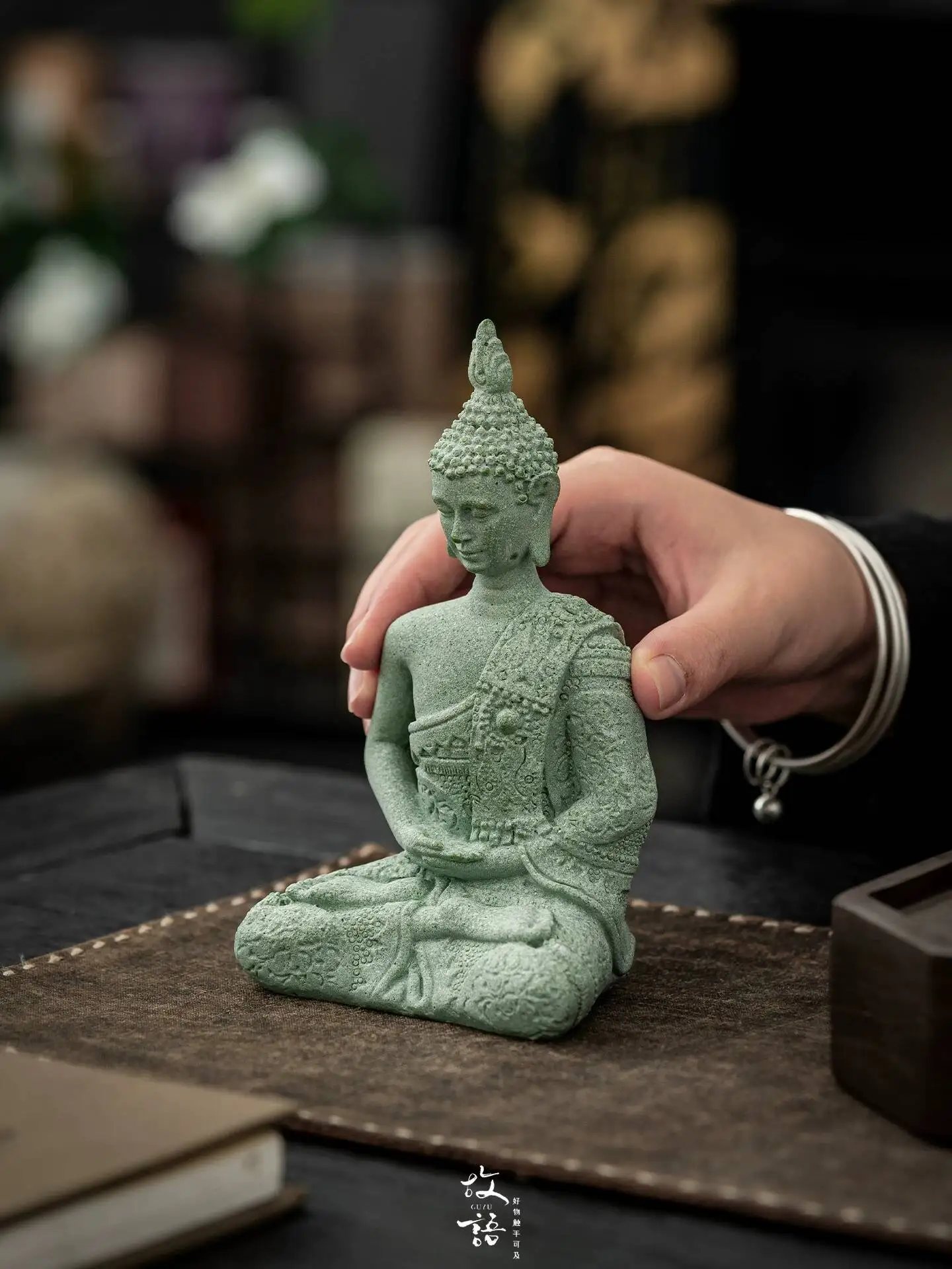 Forbidden City Zen Buddha Statue Sitting Creative Blue Sandstone Tea Pet Desktop Fish Tank Landscaping Home Decoration Ornament