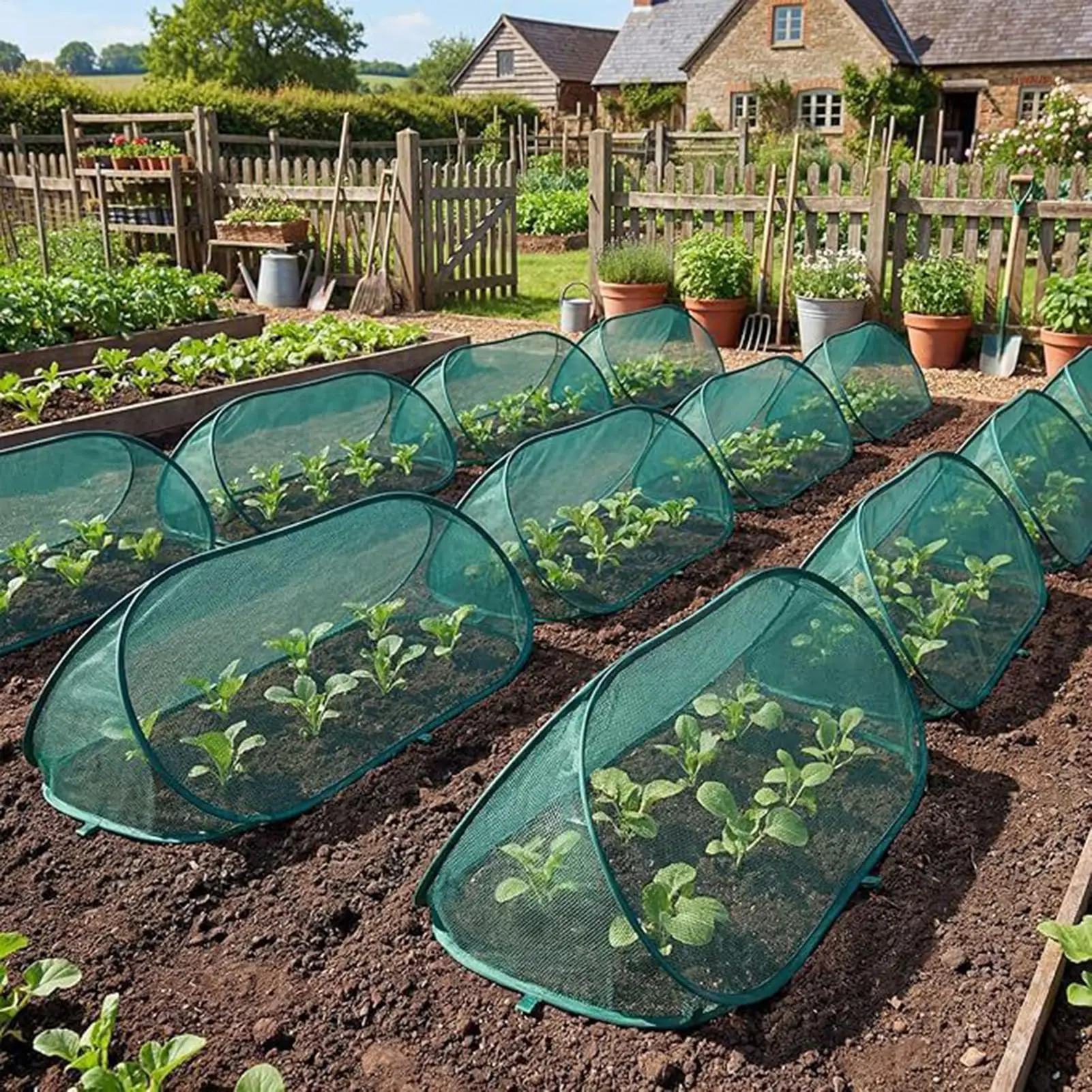Rede de Proteção para Plantas Dobrável, Rede Pop-Up para Jardim com 6 Estacas de Fixação no Solo, Gaiola de Malha para Plantas para Canteiros de Flores no Quintal