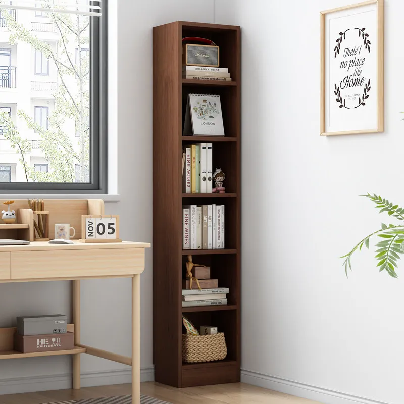 Crack solid wood bookshelf floor-to-ceiling simple household small cabinet narrow slot small bookcase corner storage rack